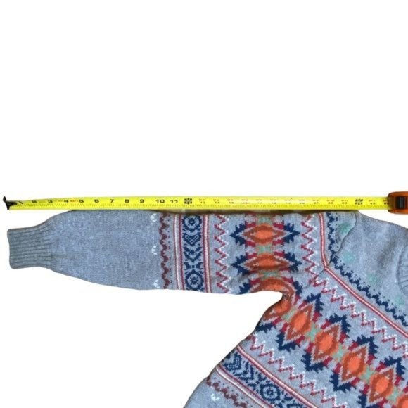 H&M LOGG Sweater Fair Isle Crew Neck Sweater Gray Blue Orange S - Picture 13 of 16